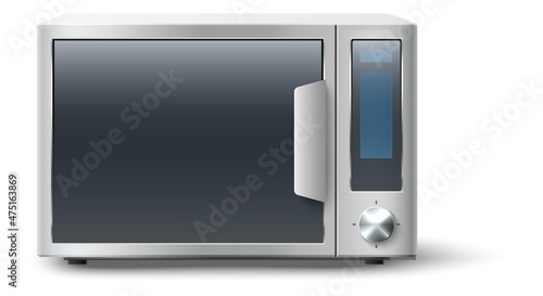 Realistic microwave oven. Modern kitchen appliance with glass door
