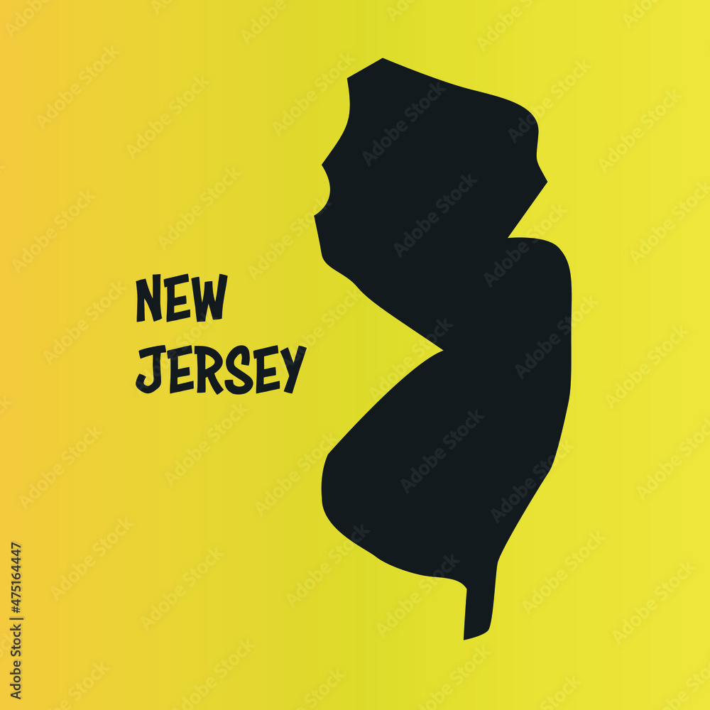 Vector New Jersey map. New Jersey border map on yellow background Vector New Jersey map. New Jersey border map on yellow background