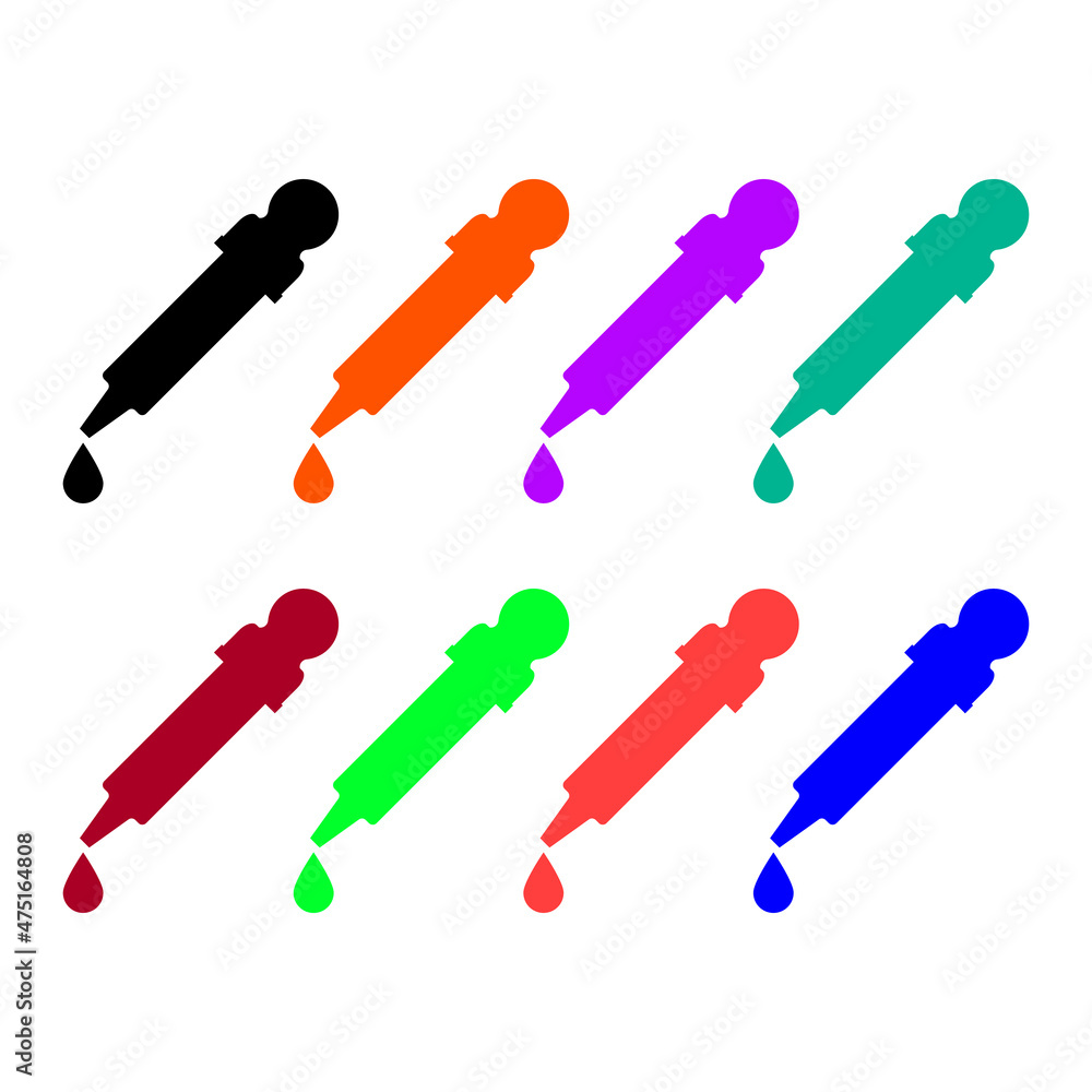 Pipette dropper with a drop. Set of colorful bright vector illustrations and icons. Pipette dropper with a drop. Set of colorful bright vector illustrations and icons.