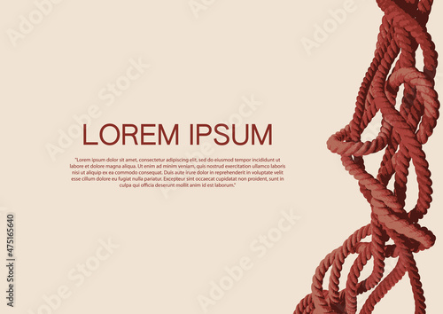 Vector background with the words Lorem ipsum, a place for text and a tangled burgundy rope on a beige backdrop. Suitable for banner, label, postcard, business card, certificate, diploma