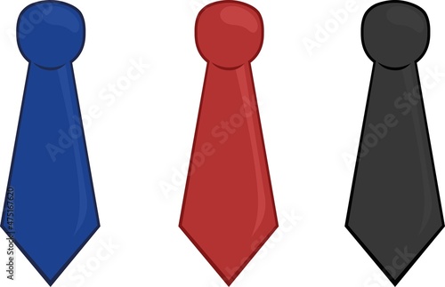 Vector illustration of plain blue, black and red ties