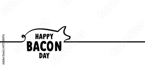 Slogan happy Bacon day. Pig line patterny. Drawing pigs animals farm silhouette symbol, pictogram. Vector pig swine idea. Piglets icon or sign. Pis nose or face