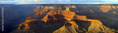 Panorama of Grand Canyon in early morning sunrays