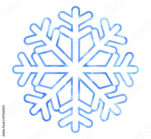A blue snowflake isolated on a white background. Cartoon cold crystal. The blue contour is a mosaic. The symbol of winter. A sign of the New Year and Christmas. Vector illustration.