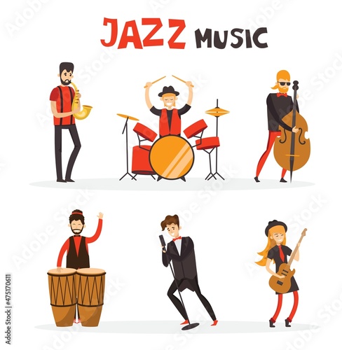 People playing musical instruments vector illustrations set. Young singer recording song with professional equipment cartoon character.