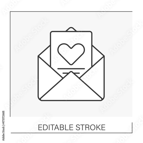  Invitation line icon. Greeting card. Love story. Invitation on wedding party. Wedding concept. Isolated vector illustration. Editable stroke