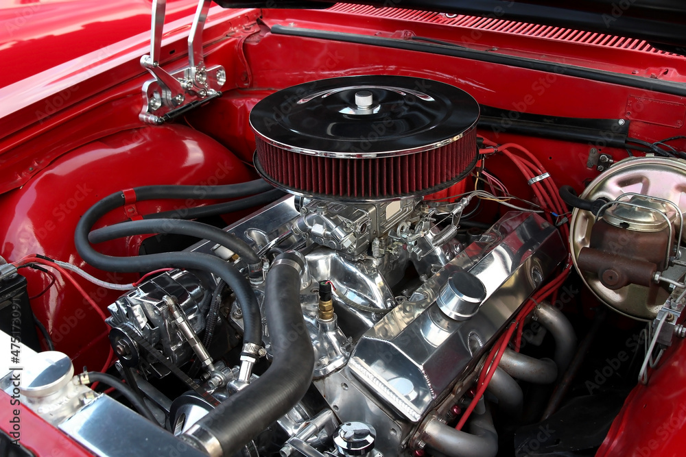 The powerful engine of the retro car. The powerful engine of the retro car.