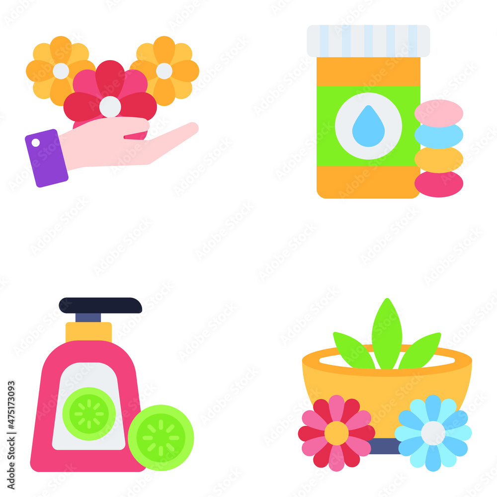 Pack of Spa and Cosmetics Flat Icons

