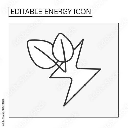  Biomass energy line icon. Organic energy generation. Produced by living or once-living organisms. Power concept. Isolated vector illustration. Editable stroke
