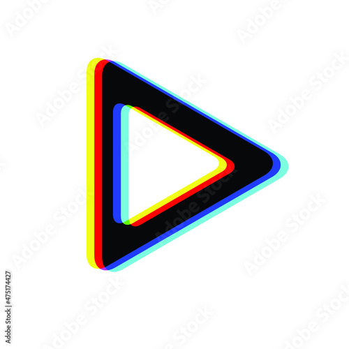 Glitch distorted geometric shape . Blurred triangle .Minimal art design . Noise destroyed play logo . Trendy defect error shapes . Glitched frame .Broken effect .vector 