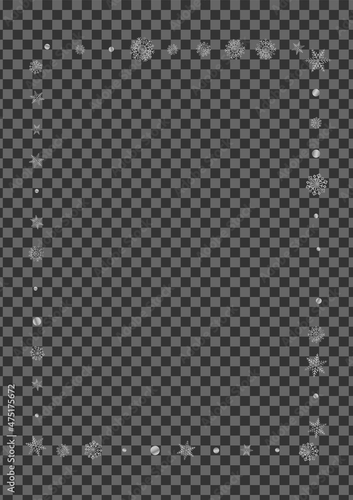 Grey Snowflake Background Transparent Vector. Confetti Drawn Illustration. Metal Flake Subtle. Silver Fall Texture.