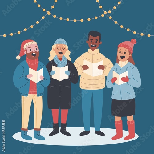 choir people singing christmas carol vector design illustration