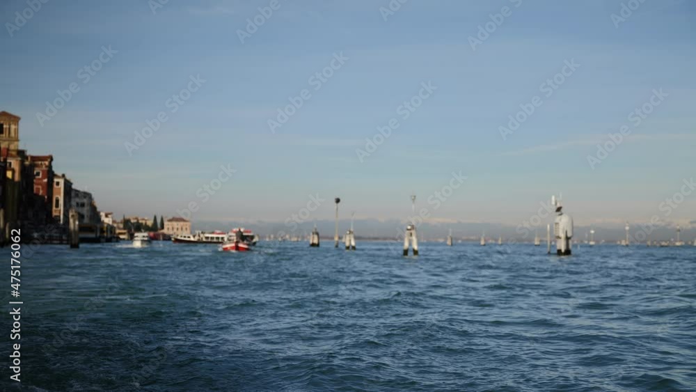 Venice, Italy - Public transport in the Venice lagoon, Boat tour through the canals and historic monuments of the lagoon city Venice, Italy - Public transport in the Venice lagoon, Boat tour through the canals and historic monuments of the lagoon city