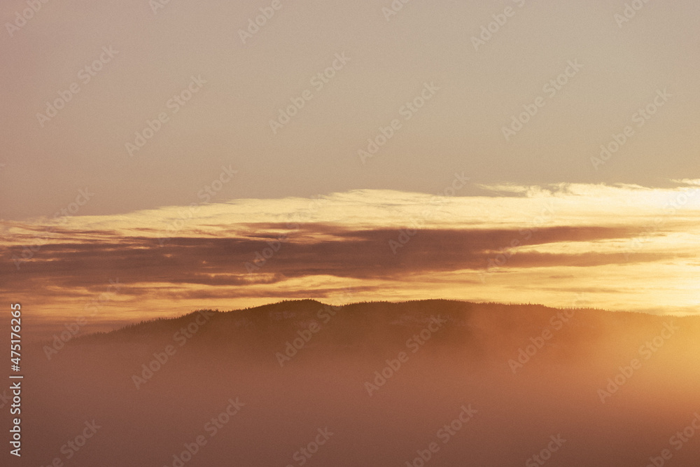 sunrise above the northern parts of the Totenåsen Hills, Norway