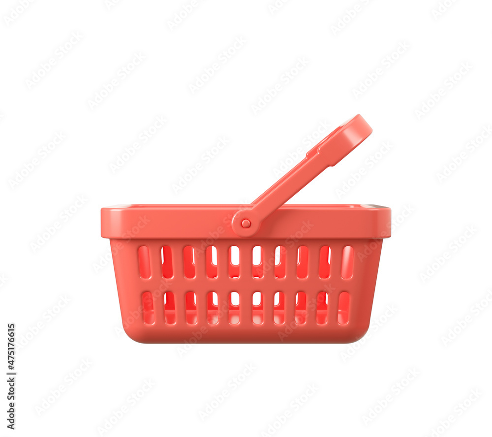 Red shopping basket 3d rendering illustration. Isolated on white. Red shopping basket 3d rendering illustration. Isolated on white.