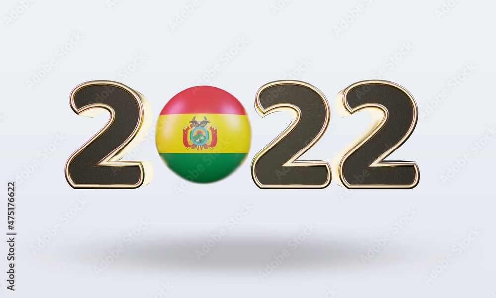 3d text 2022 Bolivia flag rendering front view 3d text 2022 Bolivia flag rendering front view