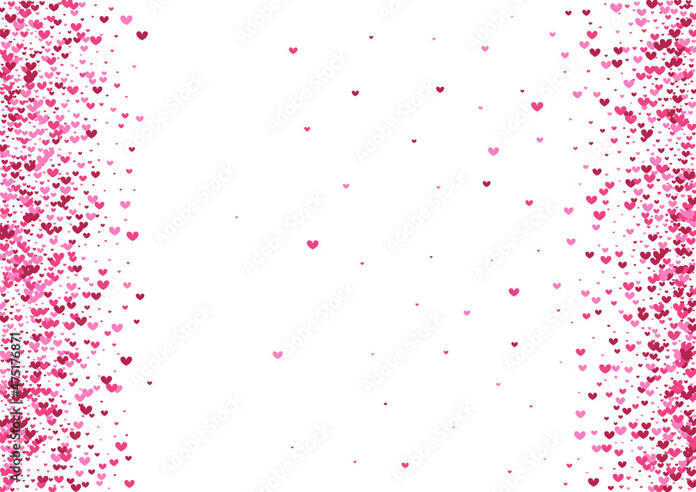 Rose Many Heart Texture. Red Pattern Illustration. Pink Confetti Birthday. Purple Isolated Background. Shapes Backdrop.