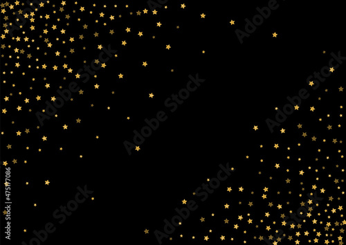Golden Vibrant Glitter Texture. Border Sequin Background. Gradient Confetti Shimmer Design. Firework Spark Pattern. Gold Card Illustration