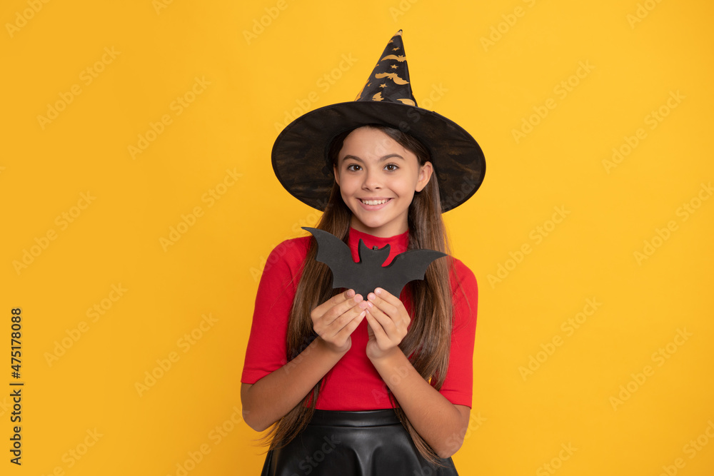 teen girl on yellow background. celebrate autumn party holiday. childhood fun. teen girl on yellow background. celebrate autumn party holiday. childhood fun.