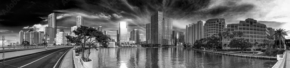 Downtown Miami at sunrise from Brickell Key, Florida. - Panoramic view