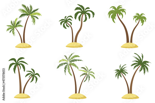 Palm trees on a sand. Collection of vector palms.