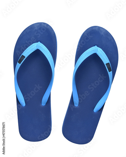 Top view of blue sandals beachwear flip flop isolated on white background