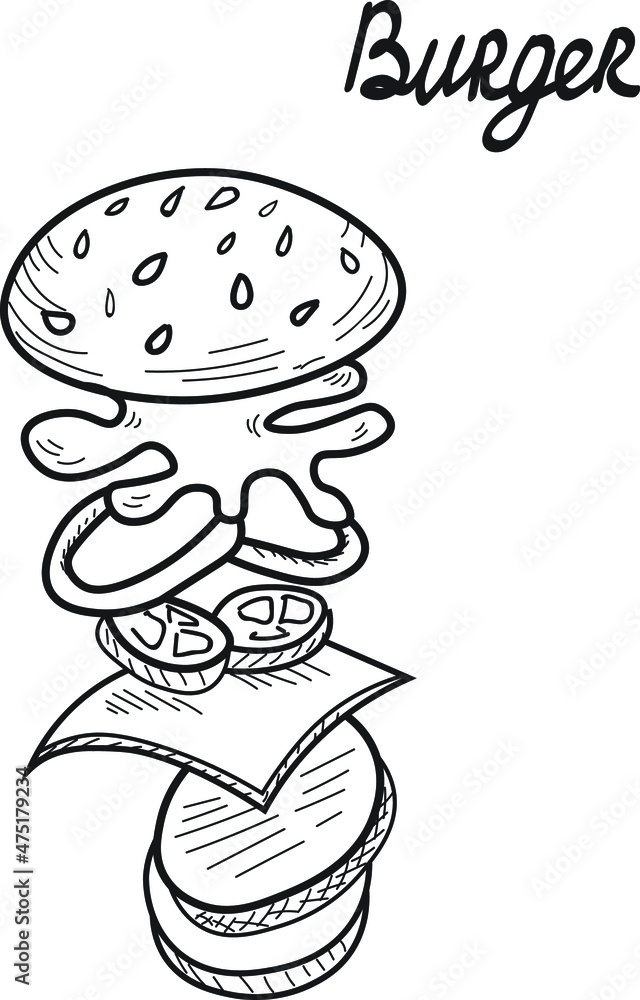 Burger, fast food vector isoalted on bright background. Concept for logo, menu, cards Burger, fast food vector isoalted on bright background. Concept for logo, menu, cards