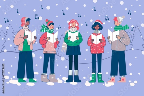 choir people singing christmas carol vector design illustration