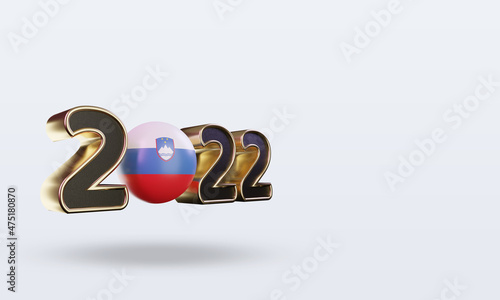 3d text 2022 Slovenia flag rendering left view