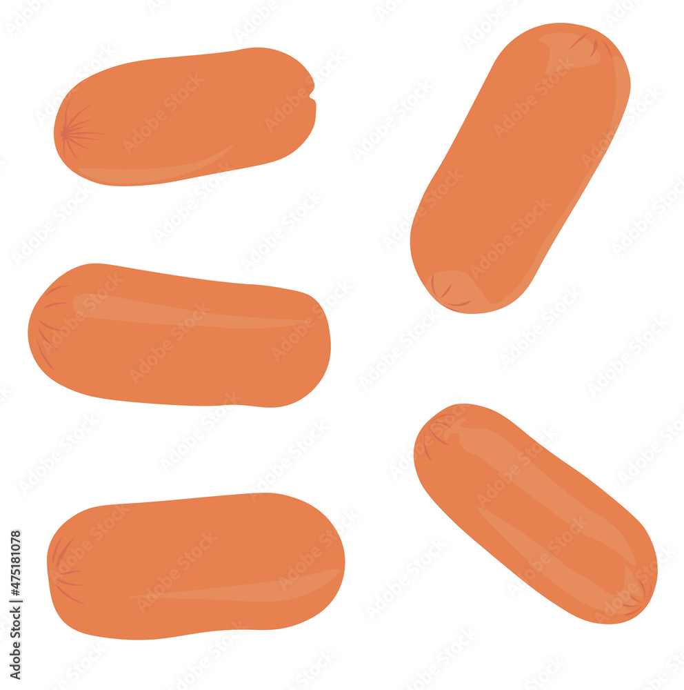Sausages vector stock illustration. A set of small raw sausages. Meat, food. Isolated on a white background. Sausages vector stock illustration. A set of small raw sausages. Meat, food. Isolated on a white background.