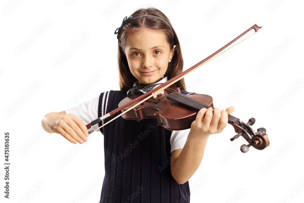 Close up portrait of a schoolgirl playing a violin