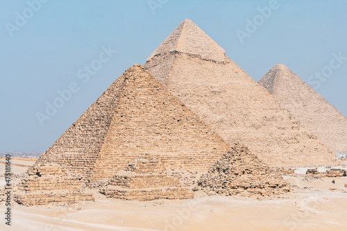 landscape of giza plateau with pyramids at background