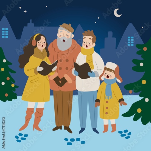 choir people singing christmas carol vector design illustration