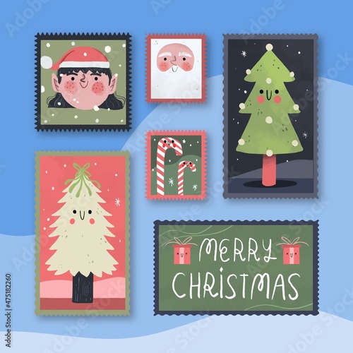 hand drawn christmas stamp collection vector design illustration