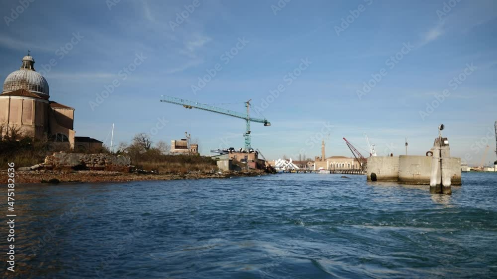 Venice, Italy - Public transport in the Venice lagoon, Boat tour through the canals and historic monuments of the lagoon city Venice, Italy - Public transport in the Venice lagoon, Boat tour through the canals and historic monuments of the lagoon city