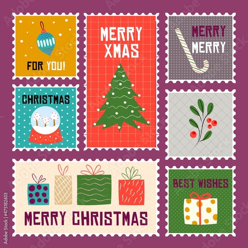 hand drawn christmas stamps vector design illustration