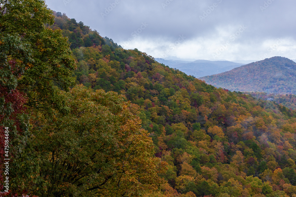 Autumn landscapes along the Blue Ridge Parkway in North Carolina, USA