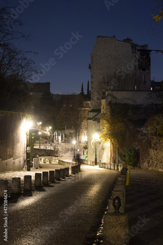 Small street in the Montmarte district in Paris in France.