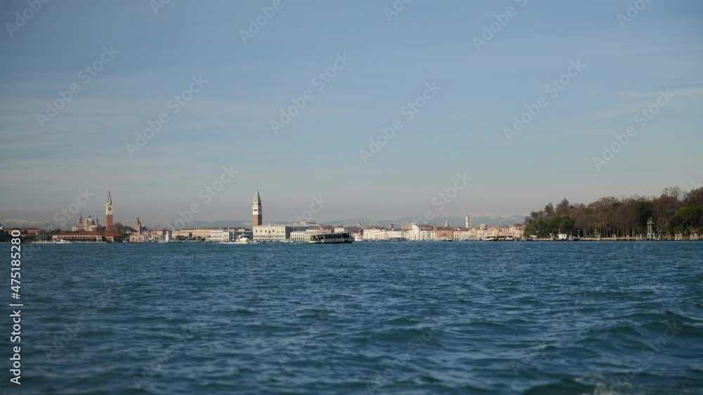 Venice, Italy - Public transport in the Venice lagoon, Boat tour through the canals and historic monuments of the lagoon city Venice, Italy - Public transport in the Venice lagoon, Boat tour through the canals and historic monuments of the lagoon city