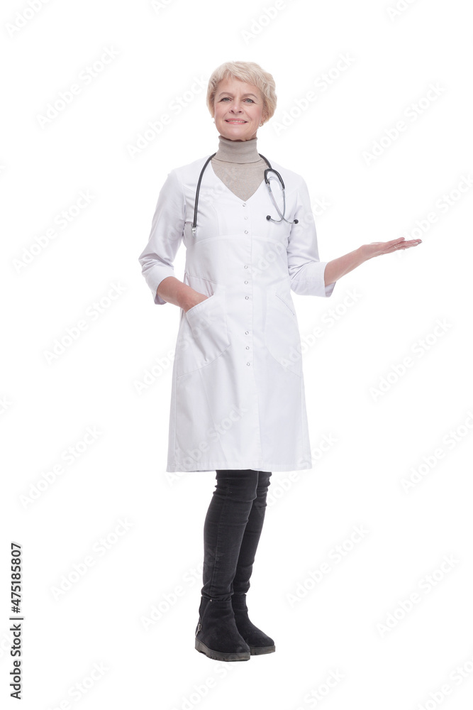 responsible female doctor with a stethoscope. isolated on a white responsible female doctor with a stethoscope. isolated on a white
