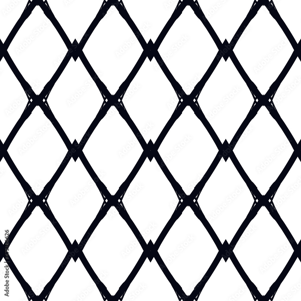 Fototapeta premium Paint brush argyle seamless pattern. Freehand design classic geometric ornament. Diamond motif geo background. Trendy handdrawn print