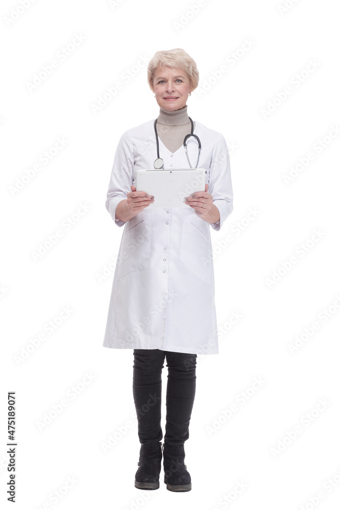 in full growth. modern woman doctor with a digital tablet . in full growth. modern woman doctor with a digital tablet .