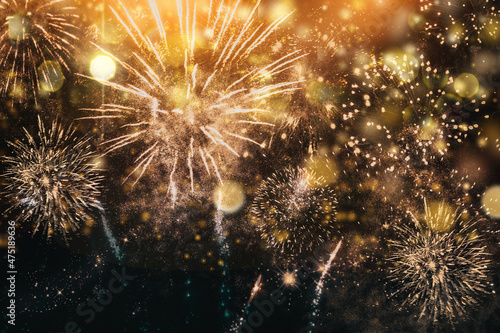 bokeh and fireworks festive holiday Christmas or New Year background