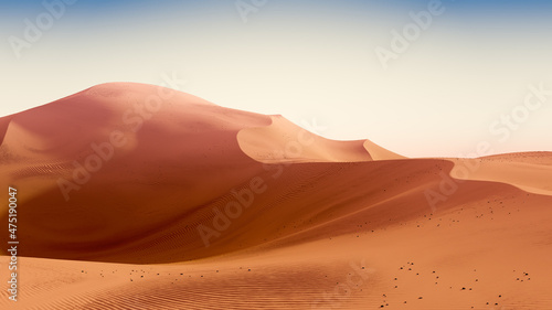 Dark orange dunes and teal sky. Desert dunes landscape with contrast skies. Minimal abstract background. 3d rendering