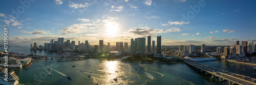 Aerial sunset panorama Miami FL
