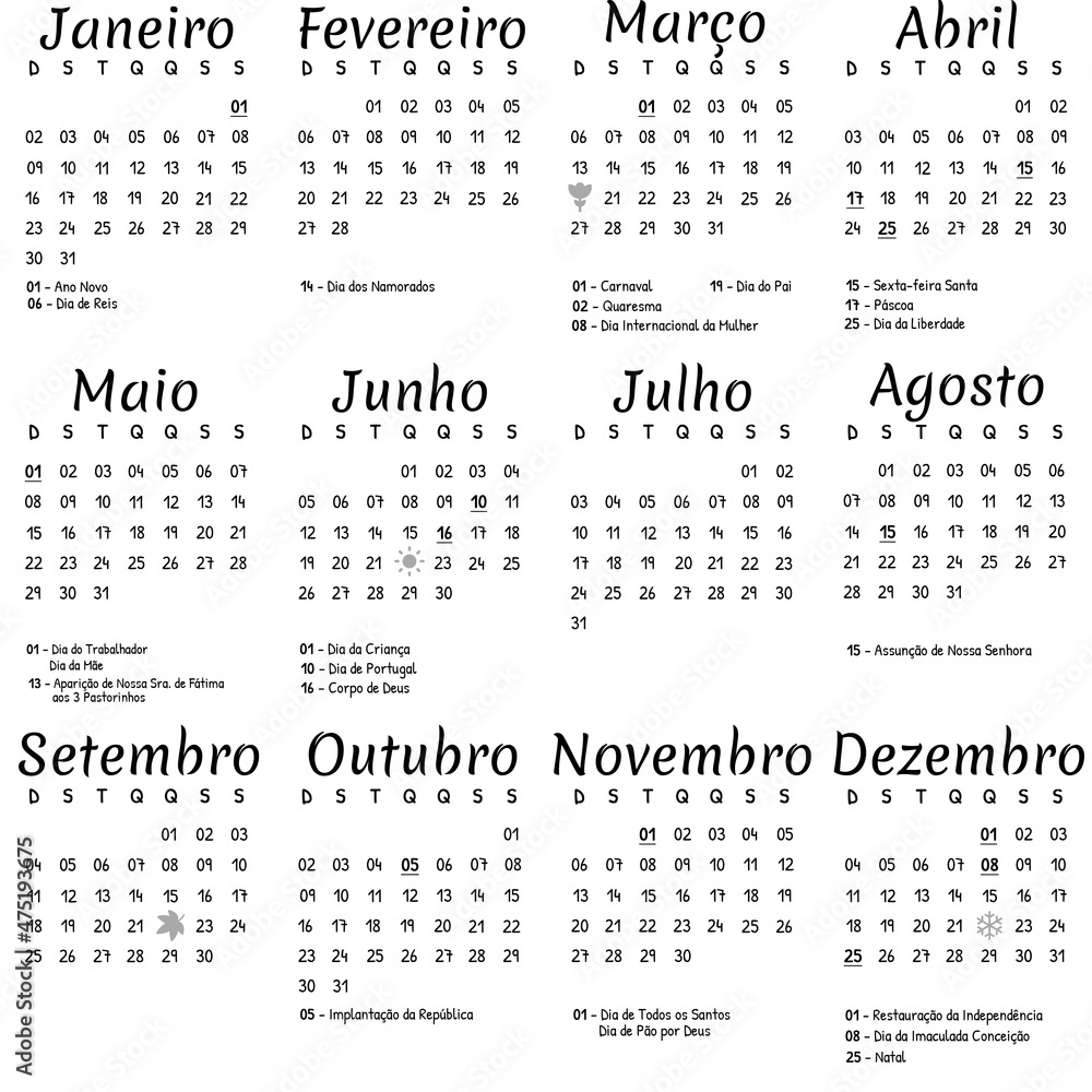 Calendário 2022 Portugal Stock Illustration | Adobe Stock