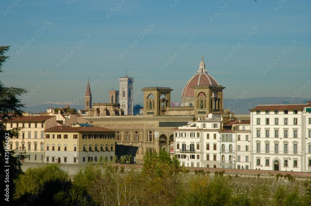 In the foreground, seen from Piazzale Michelangelo, the National Library with its Florentine towers and domes behind it