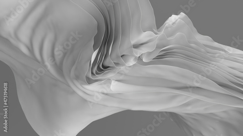 Fotografie 3d render, abstract background with twisted crumpled and folded white drapery, f