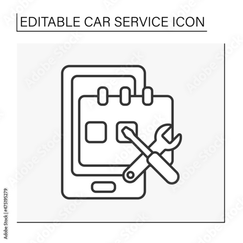 Schedule service line icon. Regular maintenance check-up.Car service concept. Isolated vector illustration. Editable stroke