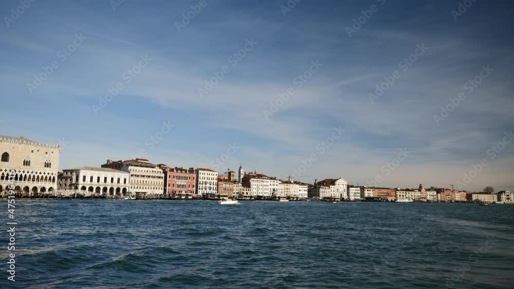 Venice, Italy - Public transport in the Venice lagoon, Boat tour through the canals and historic monuments of the lagoon city Venice, Italy - Public transport in the Venice lagoon, Boat tour through the canals and historic monuments of the lagoon city
